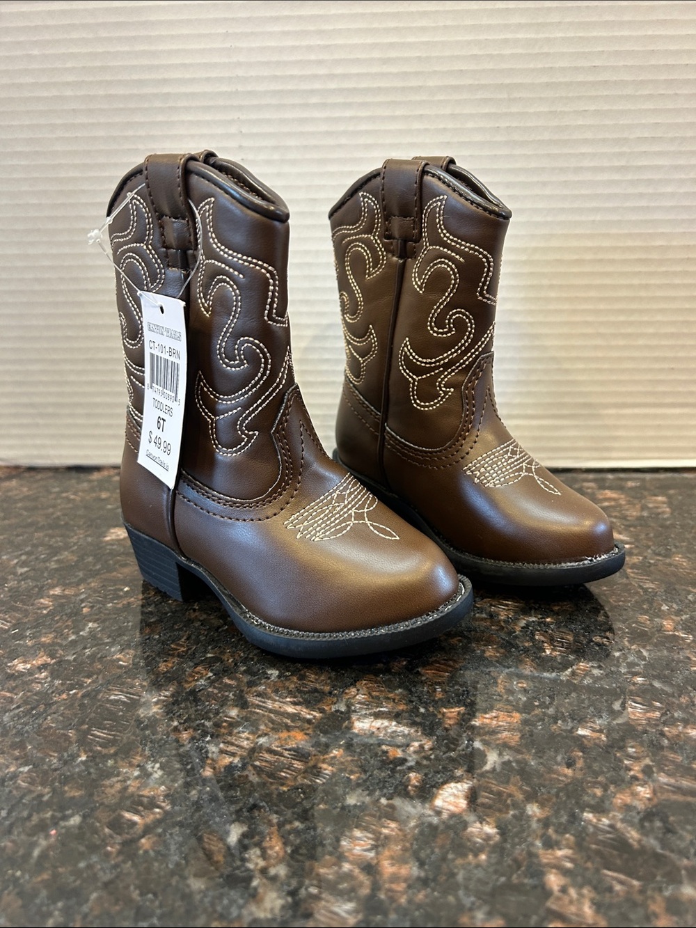 New Kids Brown Western Cowboy Boots - Classic Stitch Detail Size 6T
